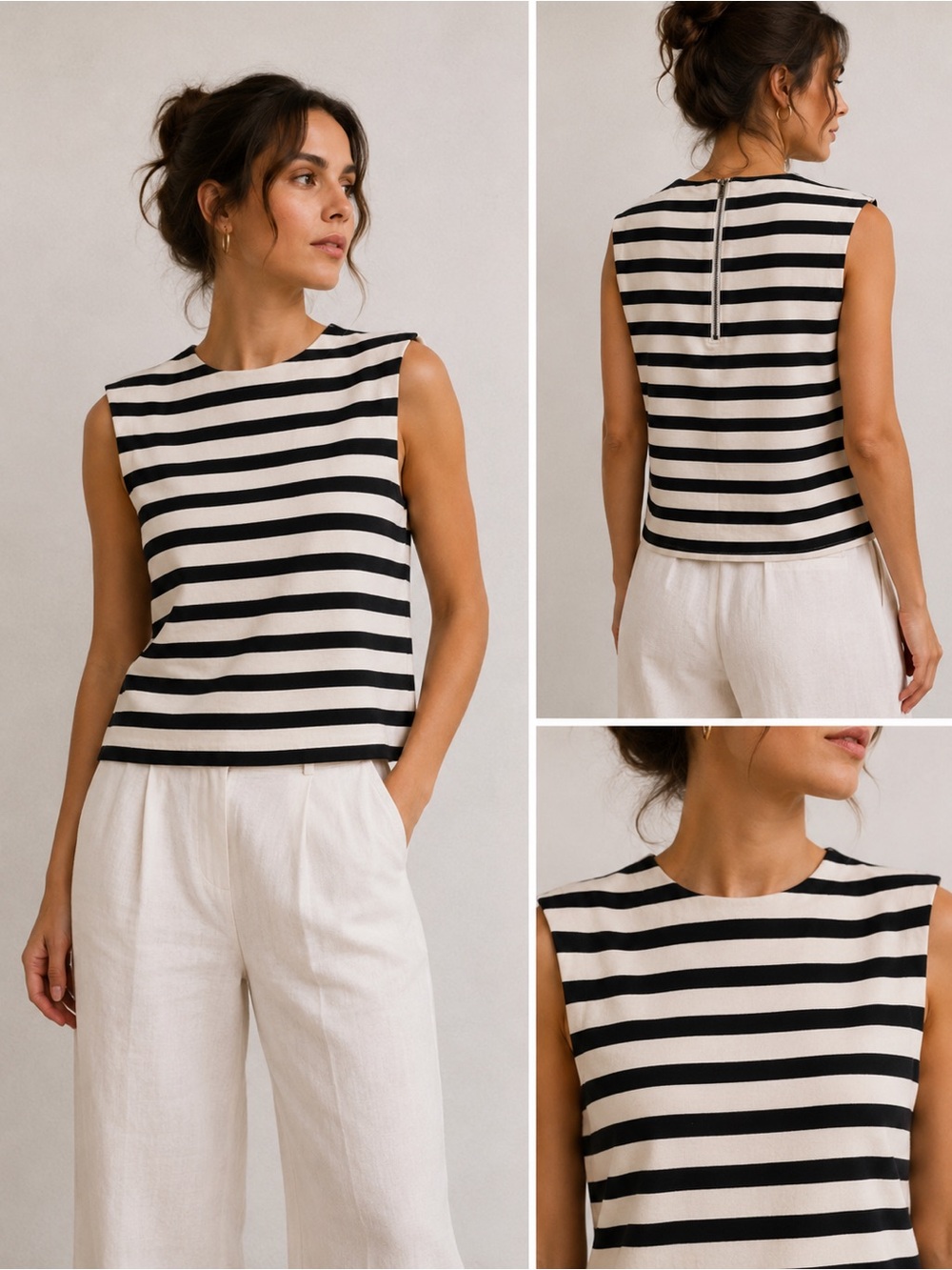 SBJ Austin Black & Cream Striped Sleeveless Top Size 2